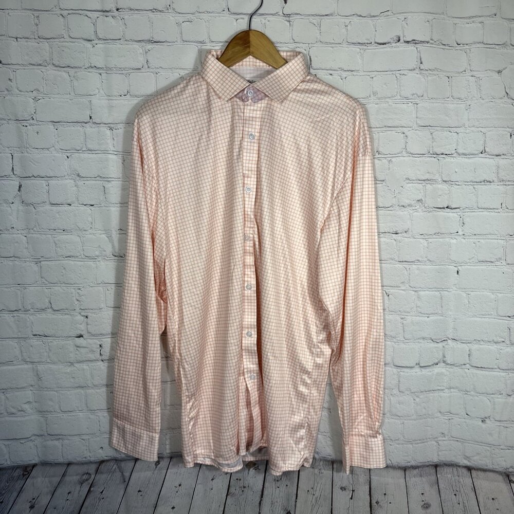 Collars & Co Dress Collar Polo Shirt Orange Grid Long Sleeve Golf Stretch NWOT‎